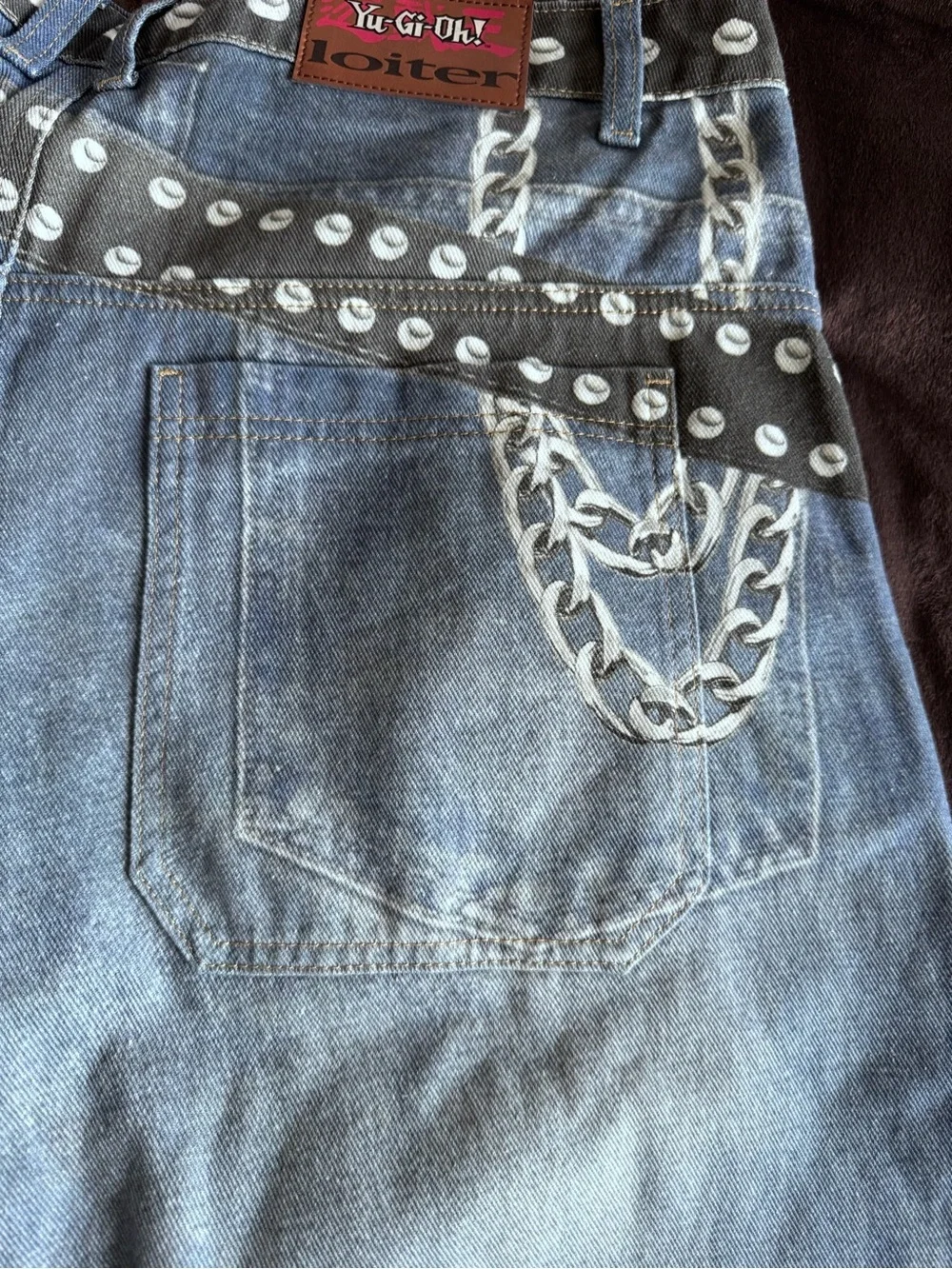 Loiter x Yu-Gi-Oh Denim Jeans Size 32 β Printed Anime Streetwear Pants β Rare - Picture 11 of 16